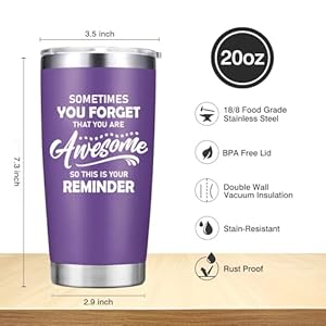Gifts for Women - Sometimes You Forget You're Awesome Inspirational Coffee Mug Cup - Thank You Birthday Gifts for Women, Mom, Teacher - Purple 20 oz Tumbler Gifts for Women Sometimes You Forget Youre Awesome Inspirational Coffee Mug Cup Thank You Birthday Gifts for Women Mom Teacher Purple 20 oz Tumbler