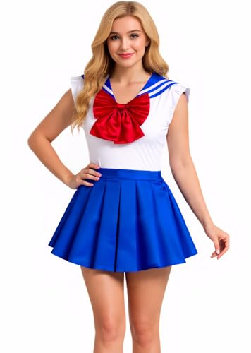 Sinkawa Jackets Sailor Anime Outfit School Uniform Onesie Romper With Pleated Skirt Cosplay Costume For Women Girls-XXL