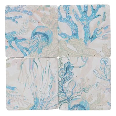 Gisela Graham Jellyfish & Coral Nautical Design Resin Drinks Coasters, Set Of 4 (Jellyfish & Coral)