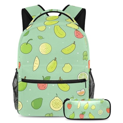Sac à dos ado grand volume motif fruits et trousse assortie