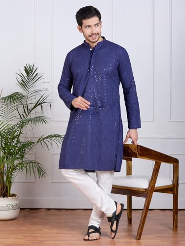 Image of Rajubhai Hargovindas Men Pure Cotton Chikankari Embroidered Straight Kurta