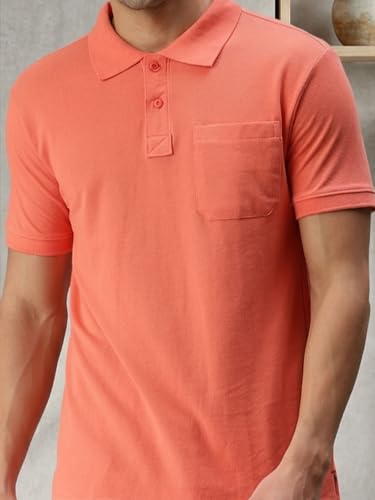 Image of Lux Cozi Men's Polo T-Shirt Regular Fit Half Sleeves with Pocket | Cotton Blend Polo Neck Collar T-Shirt for Men | Casual, Office Comfortable Breathable T-Shirt | Stylish Plain Tee