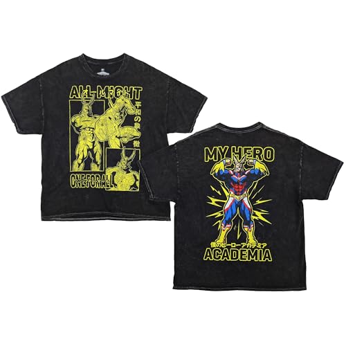 Ripple Junction My Hero Academia All Might Yellow Panels Anime Mens Graphic T-Shirt Mineral Wash Black Large
