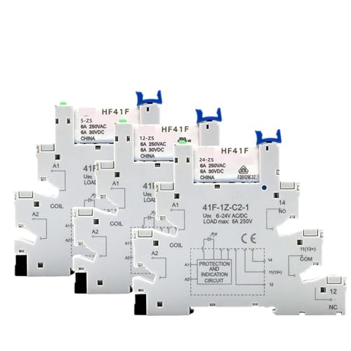 Relais Mince HF-41F 12V Commutateur Rail DIN LED 6A 41F-12-ZS
