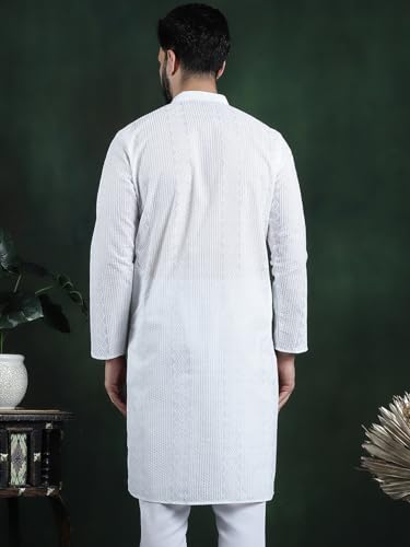 Image of SOJANYA (Since 1958 Men's Pure Cotton Checked Embroidered Long Kurta | Traditional for Diwali Celebrations