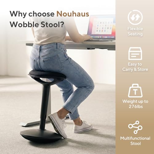 Image of Nouhaus Standing Desk Stool, 22 inch-28 inch Height Adjustable Swivel Desk Wobble Chair, Portable Tall Office Stools w /Rocking Motion, Foam-Padded Wobble Stool Adult for Office, Classroom(Ergo Poise, Black)