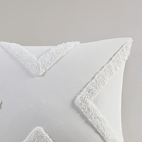 Image of Urban Habitat Beck Cotton Comforter Set - Chenille Tufted Geometric Design Modern Bedroom Decor, All Season Bedding with Matching Sham, Full /Queen, Ivory 3 Piece
