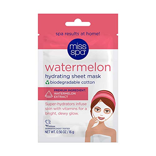 Miss Spa Watermelon Hydrating Sheet Mask For Face, Brightening & Moisturizing Face Mask Hydrate And Refresh Skin, Anti-Aging Skin Care Products For Women, Face Sheet Mask Dermatologist Tested, 4 Pack #TOP3