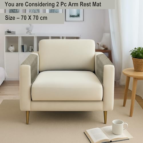 Image of Amazon Basics - Velvet Quilted Sofa Armrest - Set of 2 | Multi-Layered Fabric | 70cm x 70cm | 350 GSM | Color - Beige