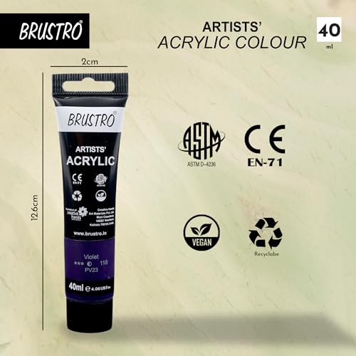 Image of BRUSTRO Artists Acrylic Paint Tube | 40ml, Violet (Pack of 2)|Non-Toxic, Water Based, Inter Mixable, Ideal for Painting, Textured Effects on Canvas, Paper, Fine Art Student and Professionals