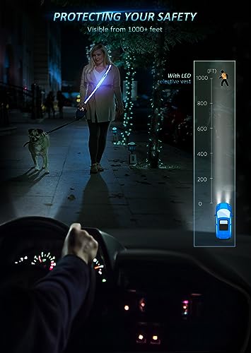 Ylzzrs LED Reflective Belt Sash Walking Gear,Safety Lights for Walkers at Night,High Visibility Safety Rechargeable Reflective Running Gear for Men Women Kids Night Dog Walking Gear (Blue) - Image 2