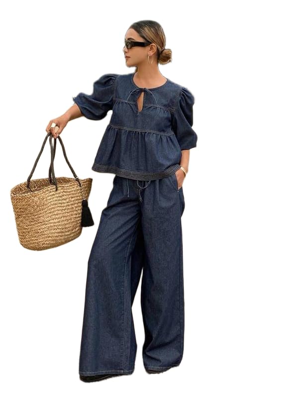 pataka devi Pure Cotton Blue Loose Fit Denim Coord Set for Women Soft Breathable Lightweight Fabric Comfortable Relaxed Silhouette Casual Summer Wear Stylish Contemporary Design-picture-35