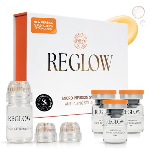 ReGlow Micro Infusion System for Face – 300% Deeper Absorption with 24K Gold Microneedling Tool + Serum (1.5 Months) – Firmer Radiant Skin, At-Home Treatment with Collagen Peptides & Hyaluronic Acid