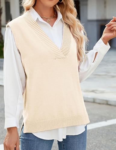 Image of Zontroldy Women's 2025 Lightweight V-Neck Knit Sweater Vest Sleeveless Ribbed Casual Tank Top Spring Business Casual Pullover