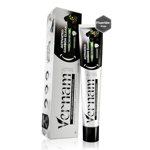 Image of Vernam Charcoal Whitening Toothpaste 100g | Timur Wood Activated Charcoal & Hydroxyapatite | Enamel Repair & Stain Removal | Fluoride-Free Anti Cavity, Gum Care | Vegan | 6% Bio-HAP, Fluoride Free & Activated Charcoal for Brighter Teeth