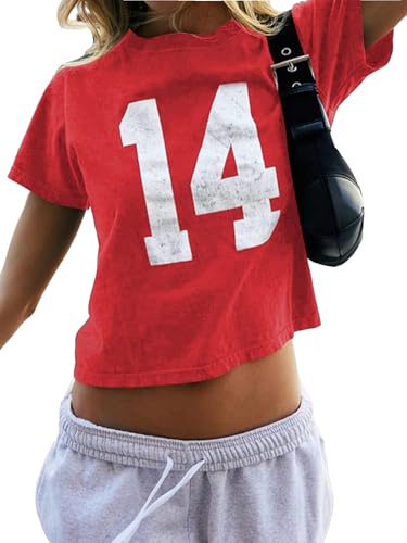 Image of SOLY HUX Girl's Number Graphic Tees Short Sleeve Y2k Tops Jersey Shirts | Crew Neck, Casual, Cute, Vintage, Summer