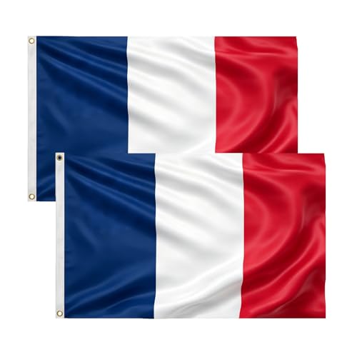Bradford 2 Pack France Flag 3x5 ft for Outside Heavy Duty Vivid Color France French Flags with 2 Brass Grommets Fade Resistant and Waterproof 100% Polyester