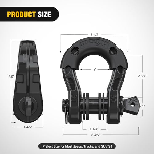 Image of Nilight 2 Pack 3 /4 inch Mega D-Ring Shackle with 7 /8 inch Screw Pin 68,000LBS Break Strength, Heavy Duty Off Road Recovery Shackle for Use with Tow Strap, Winch, Off-Road Jeep Truck Vehicle