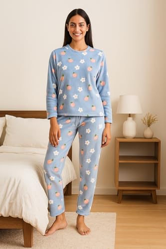 Image of CAMEY Womens Winter Full Sleeve Top and Pajama Pants Regular Fit Night Suit Round Neck Top and Pyjama Set Ladies Night Dress