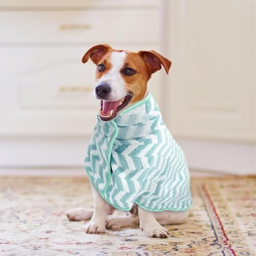 Hixingo Hundebademantel für Kleine Große Mittelgroße Hunde, Extra Saugfähig Hunde Bademantel Mikrofaser mit Klettverschluss Und Verstellbarem Gummizug (S,Blau Gestreift)