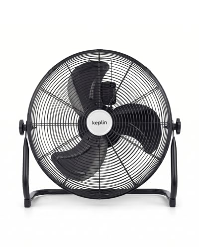 Image of KEPLIN 16" Heavy Duty Black Floor Fan with 3 Speeds, Adjustable Head, Standing Metal Pedestal with Powerful Circulation, Room Fan Ideal for Indoor & Outdoor Use Home, Gym, Office, Garage