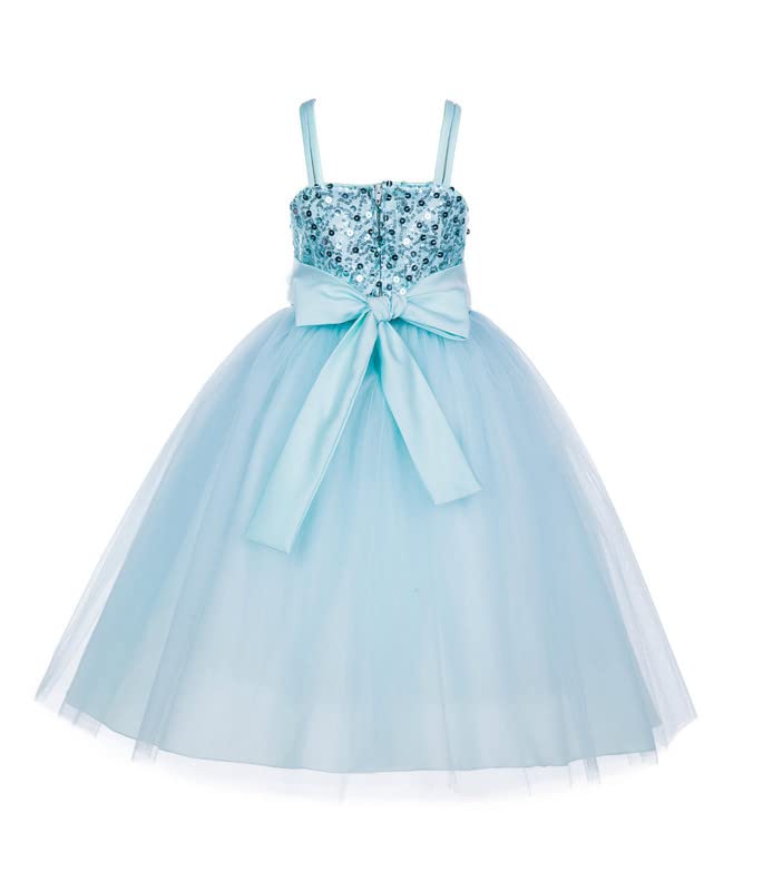 Image of Ripening Baby Girls Sweetheart Net A-Line Floor-Length Gown Sky Blue Sequin Prom Dresses for Kids Wear