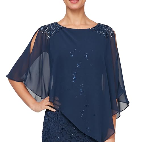 Image of S.L. Fashions Women's Long Sequin Lace Beaded Capelet Overlay Mother of The Bride Dress, Formal Evening Gown