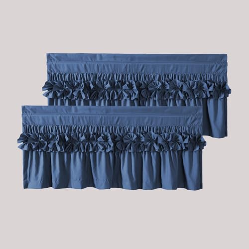 HIG 2 Pack Navy Ruffle Window Valances – Handcrafted Bow Tie Blackout Curtain Valances for Windows/Bathroom/Living Room/Bedroom, Farmhouse Decorative Privacy Kitchen Valance, 52"x18"(N60047) by HIG - Used condition - US$19.99