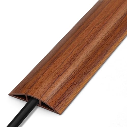 Floor Cord Cover 4FT, Walnut Wood Cord Hider Floor, Soft PVC Cord Protector Floor, Hide Extension Floor Wire Covers for Cords, Organizer Wires Floor Cable Cover, Cable Cavity: 0.47' (W) x 0.24' (H)