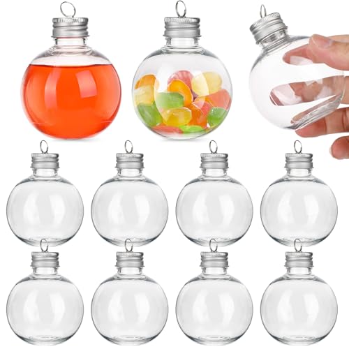 MAGICLULU 10Pcs Christmas Drink Balls Fillable Booze Balls Ornament Clear Plastic Xmas Tree Ornaments for Drinks Water Candy Party Decoration Silver 100ML