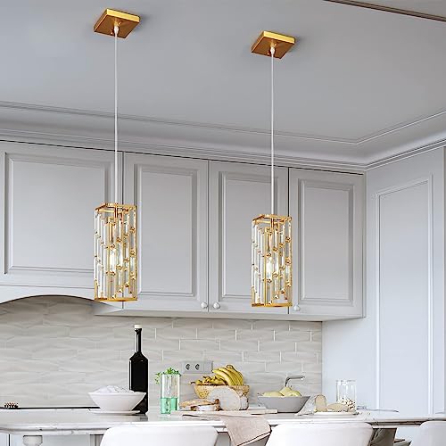 Image of Gold Pendant Lighting Modern Pendant Light, Mini Crystal Chandeliers,Adjustable Pendant Light Fixture for Kitchen Island Dinning Room Bedroom (2 Pack)