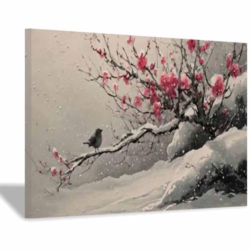 Poster animal mignon et jolies fleurs de prunier rouge encadré 40x60