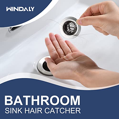 Windaly 4 Packs Bathroom Sink Strainer Small Sink Drain Hair Catcher, 1.8" Top / 1.06" Sink Strainer Bathroom Small, Utility Tub Drain Catcher For Standard Universal Bathroom Sink, Stainless Steel #TOP1