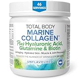 Natural Factors Total Body Marine Collagen Peptides Plus Hyaluronic Acid, Glutamine & Biotin, 135 g Powder, 46 Day Supply, Unflavoured, Anti-aging, Reduces Wrinkles in 28 Days, Hydrates Skin, Muscle & Joint Recovery, Proudly Canadian