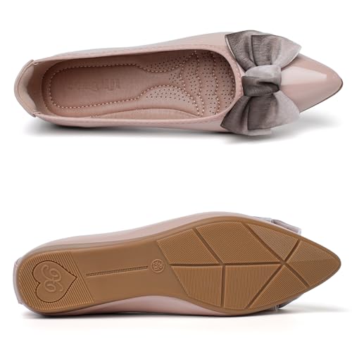 Flats for Women Pointed Toe Leather Comfortable Flats Shoes Slip on Bow Wedding Dress Ballet Shoes2