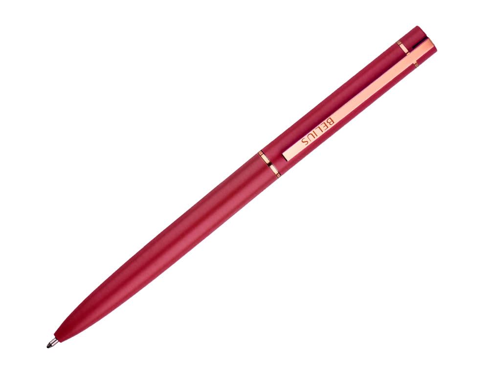 BELIUS Pink aluminium pen light beige rose gold blue ink design box.