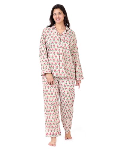 Image of Huar Women Pajama Set, 4 pcs Button Down Vacation Beach Cotton Set, Lounge wear PJ Set For Birthday