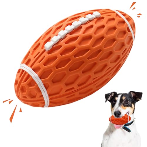 Petinstinct Squeaky Dog Toy Bacon Flavored Rubber Dog Ball for Aggressive Chewers Floating Fetch Outdoor Dog Football Durable and Interactive Dog Toy for Medium Large Dogs Orange Large