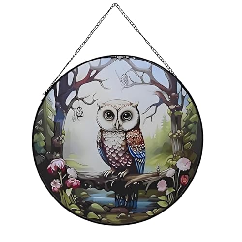 Payutou Hanging Stained Glass for Windows,20cm/7.87inch Owl Suncatcher Stained Glass Garden Hangings Ornaments Mother's Day Valentine's Day Halloween Fall Christmas Decor for Home (A Style)