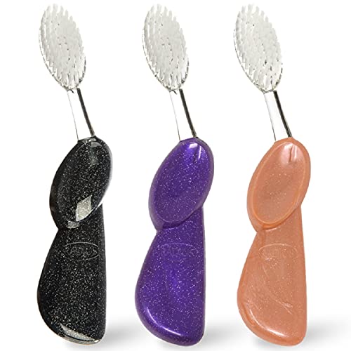 RADIUS Big Brush with Replaceable Head BPA Free & ADA Accepted Toothbrush Designed to Improve Gum Health & Reduce Gum Issues - Left Hand - Purple/Sea Shell/Midnight Sky - Pack of 3