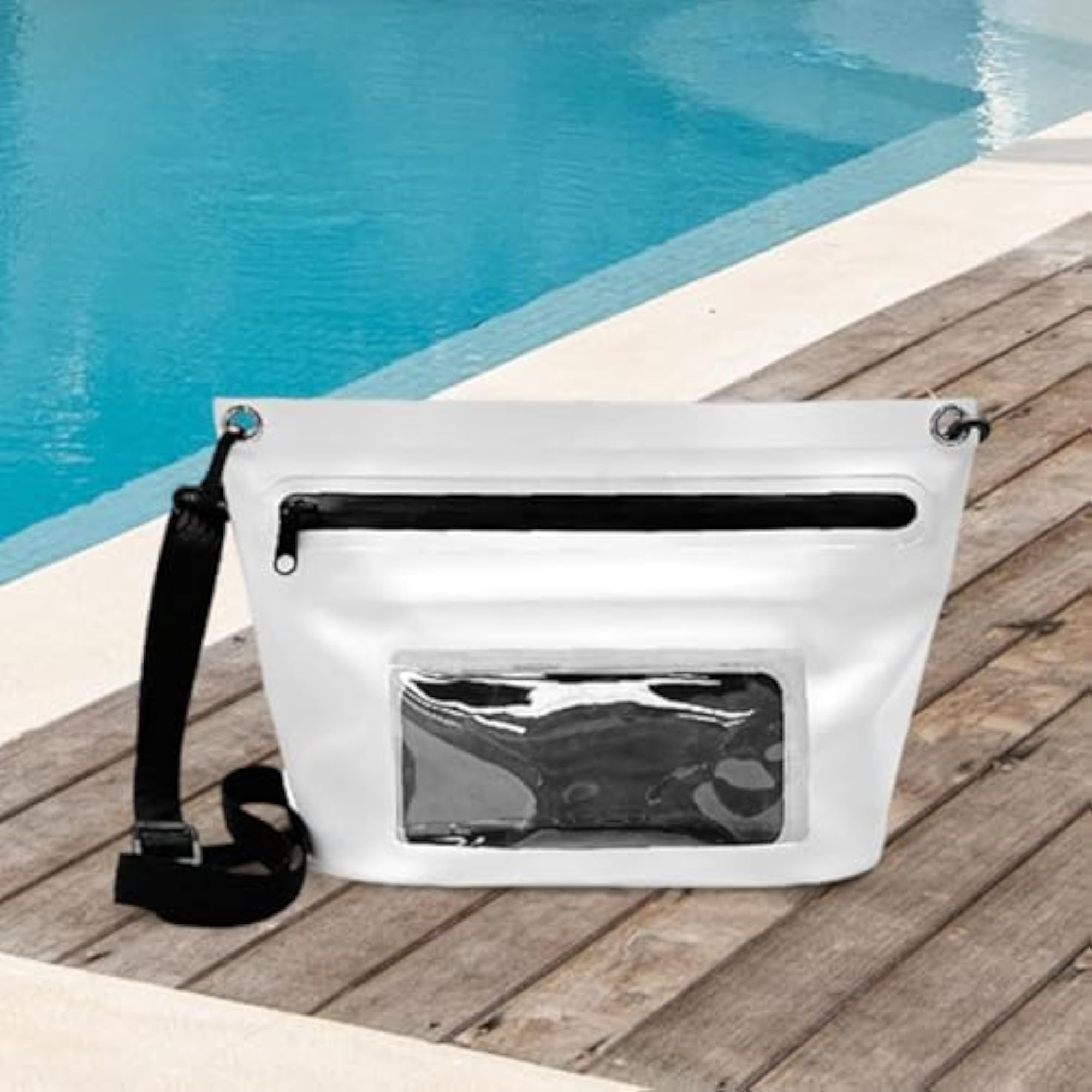 Lightweight Adjustable Waterproof Phone Pouch for Kayak Travel, White