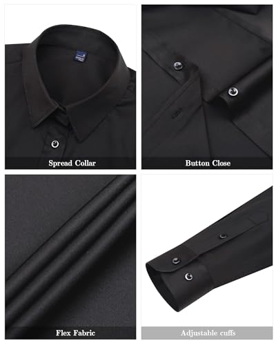 J.VER Bluse Damen Casual Business Blusen Button Down Shirts Klassische Langarm Kragen Tops Bügelleichtes Modern Oberteil,Schwarz,S