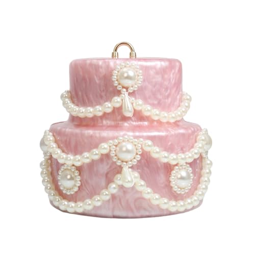 Image of Cake Shaped Acrylic Clutch Pearl Handbags Beaded Evening Bag Mini Clutch Handbag for Wedding Cocktail Party Prom