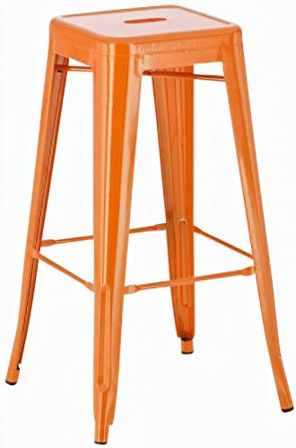 CLP Tabouret de Bar Joshua I Tabouret de Bar empilable en métal I Chaise de Bar avec Repose-Pieds I Hauteur d'assise 76 cm I Tabouret empilable, Couleur:Orange