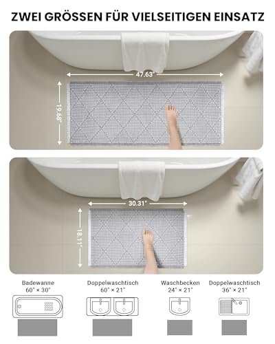 Großes Badezimmerteppich Set 2 Teilig, Badteppich Rutschfest Waschbar, Badematte Grau, Boho Bathroom Mat… – Ansicht 4