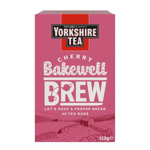 Image of Yorkshire Tea Cherry Bakewell Brew, Pillow Tea Bags, 40 Count (Pack of 1), Caffeinated, Enjoy Hot or Iced, 40 Teabags