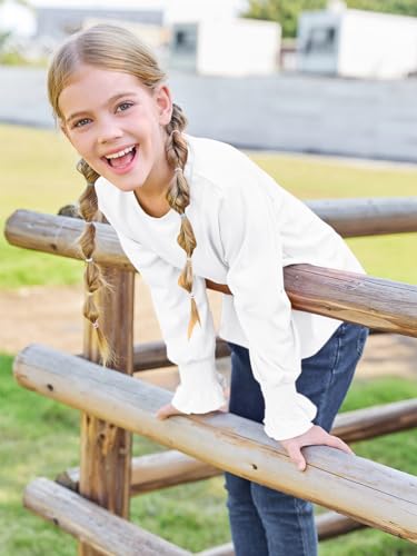 Haloumoning Girls Long Sleeve Shirts Kids Fashion Crew Neck Tunic Tops Blouse 5-14 Years4