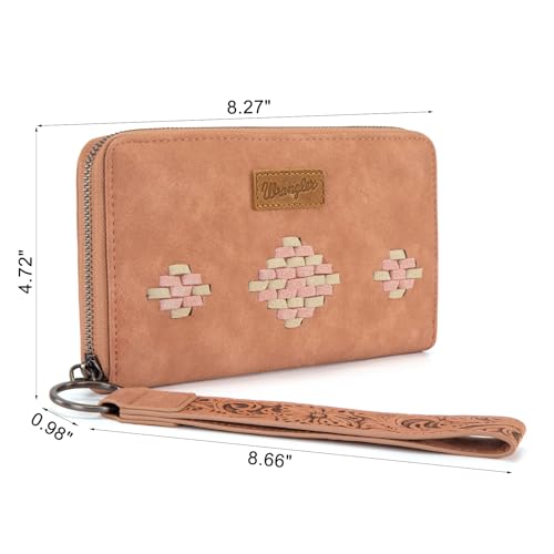 Image of Wrangler Wristlet Wallet, Women Clutch Purses RFID Blocking with Aztec Boho Western Wrist Strap, Wristlet Purse with Zipper Pocket Card Holder for Women Girls Casual Travel Daily, WG310-W006DPK