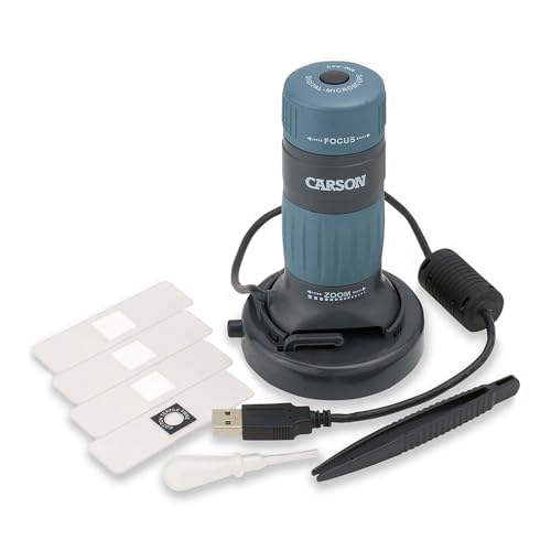 Carson zPix 300 86x - 457x aumento efectivo, zoom LED iluminado Microscopio digital USB para ordenador, digital de alta definición para adultos, estudiantes, niños. Negro (MM-940)