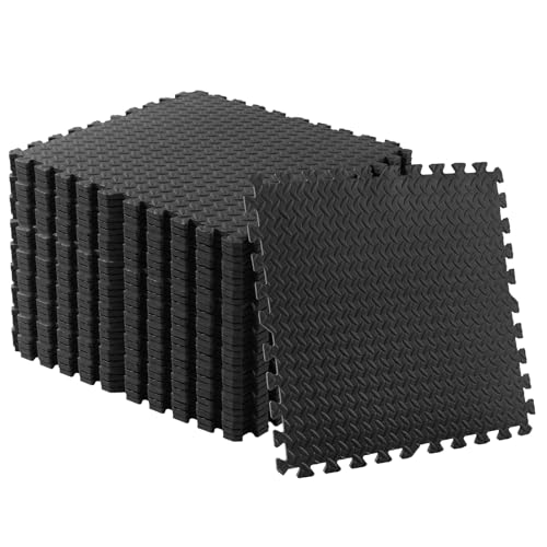 60 x 60cm Interlocking Soft Foam Floor Mat,4 Pcs Protective Gym Flooring set, Exercise Mats EVA Puzzle Rubber Tiles, Ground Surface Protection Workout Underlay Matting Home Fitness Garage ﻿